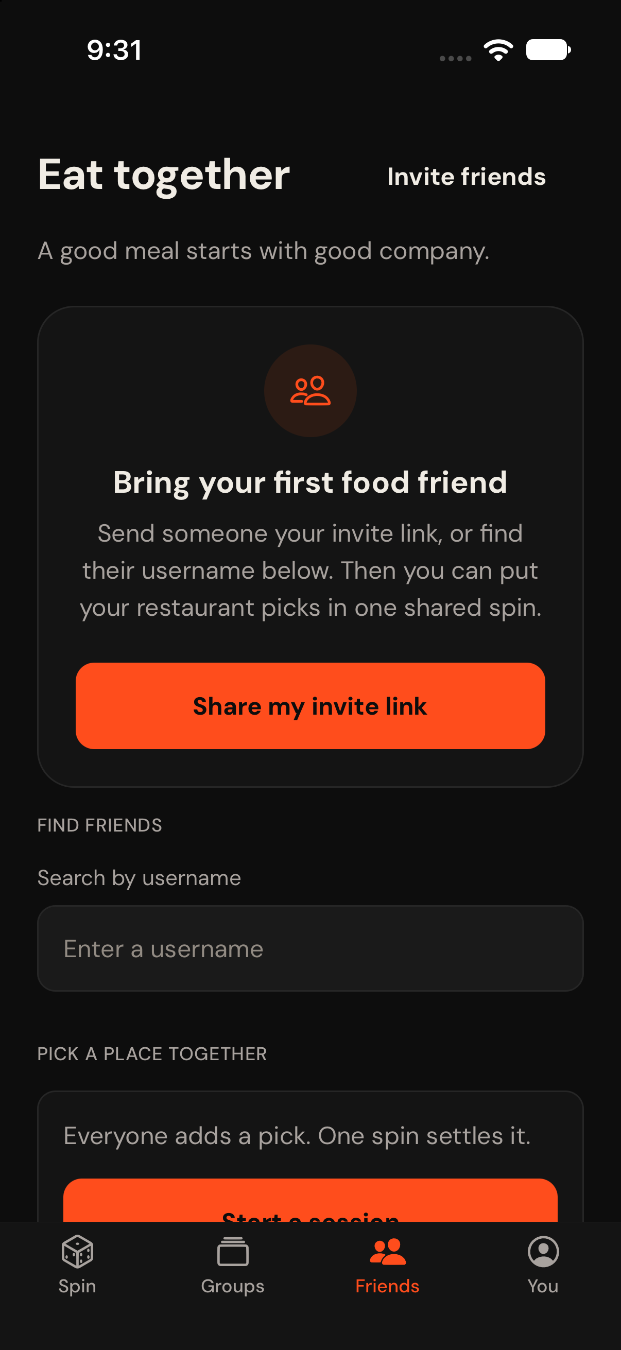 Get Forked Friends screen explaining shared dinner plans and recurring meals