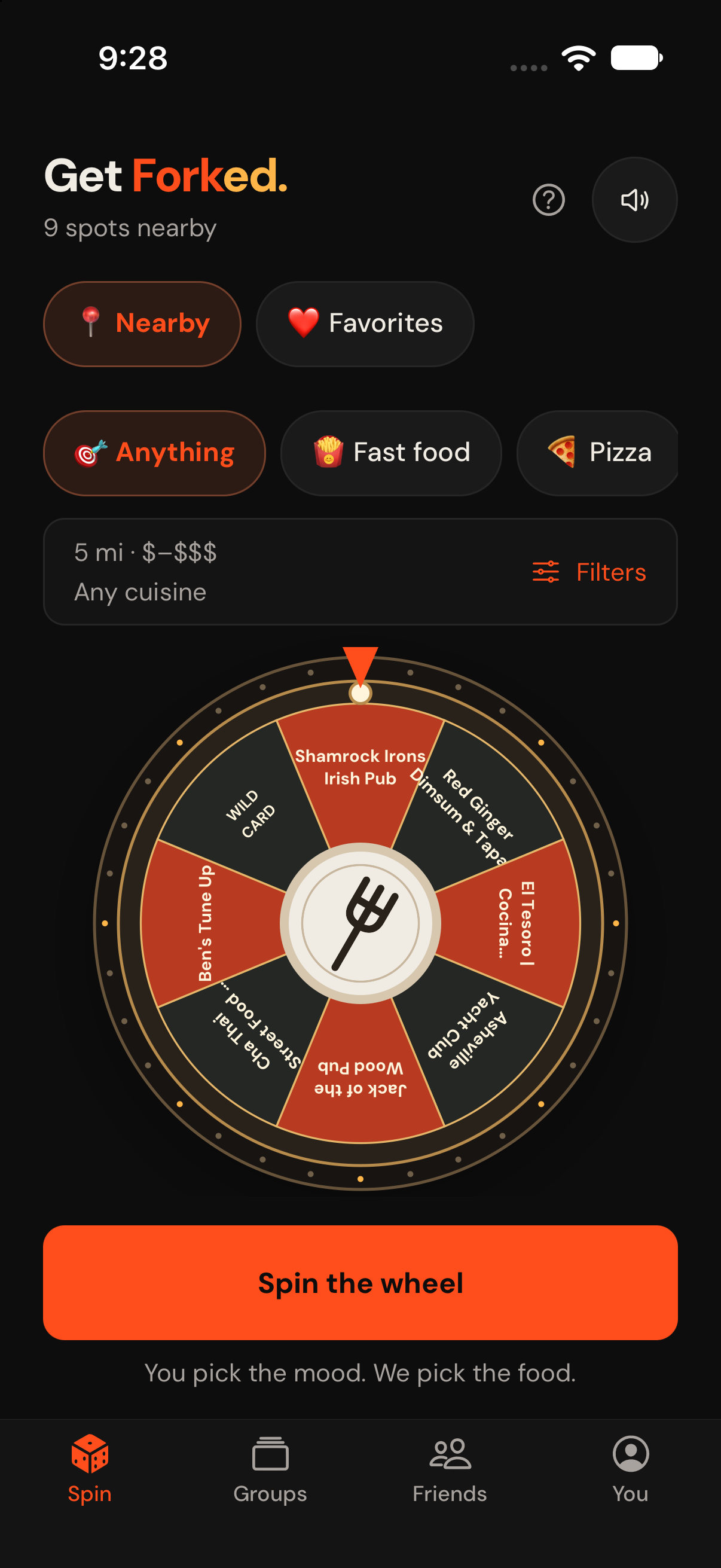 Get Forked iPhone app with cuisine presets, distance and price filters, and the restaurant roulette wheel